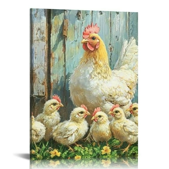 FCXZI Chicken Hen Chick Print On Canvas Wall Art Home Decor 12x16in