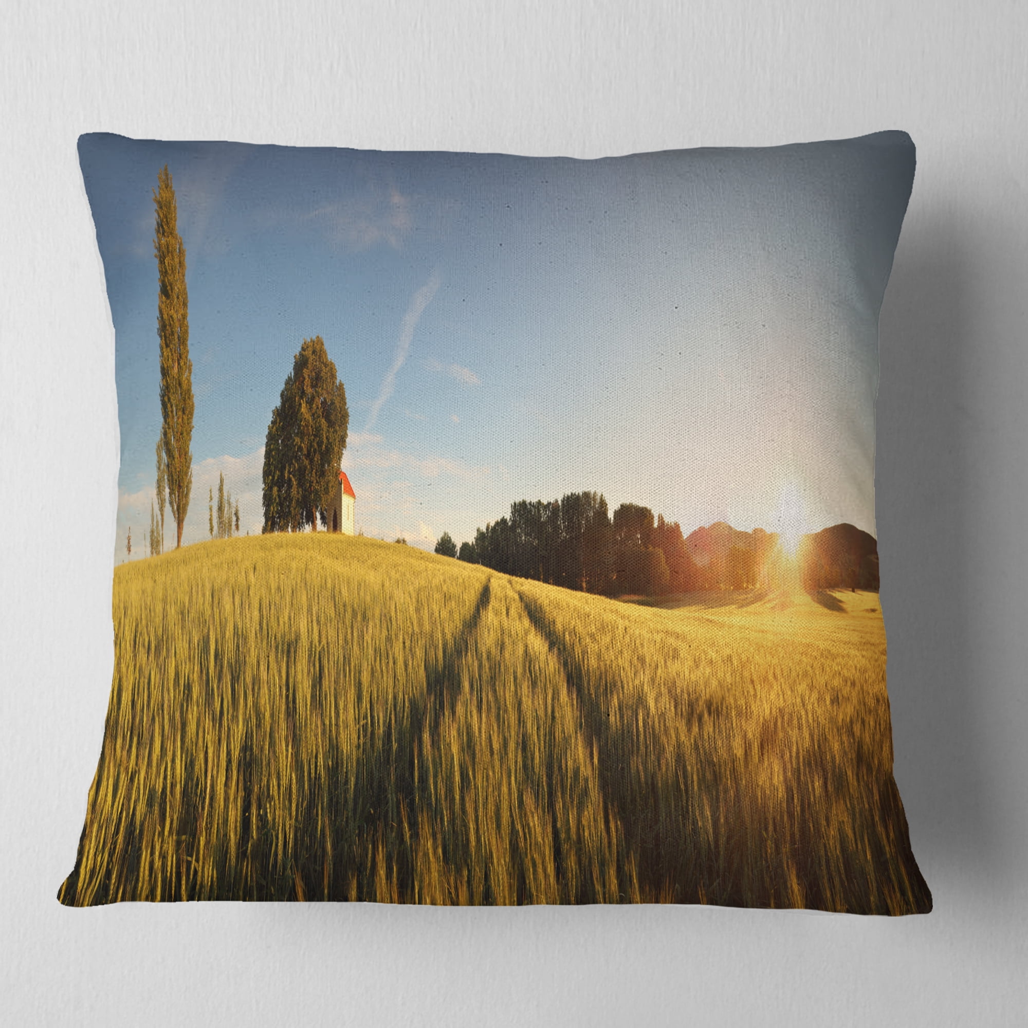 Designart Sunset Over Wheat Field in Slovakia - Photography Throw Pillow - 18x18