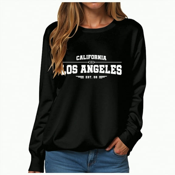 Towmus Oversized Sweatshirt for Women Los Angeles Graphic Hoodies Pullover Sweater Crewneck Long Sleeve Casual Fleece Tops