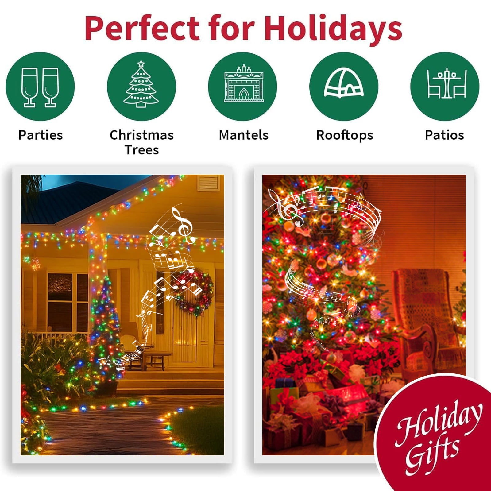 LAMPHOME 33ft Music Christmas Mini Lights,100 LED Fairy Starry String Light Plug in for Indoor Outdoor Xmas Tree Wedding Party Decoration (Four Colors)
