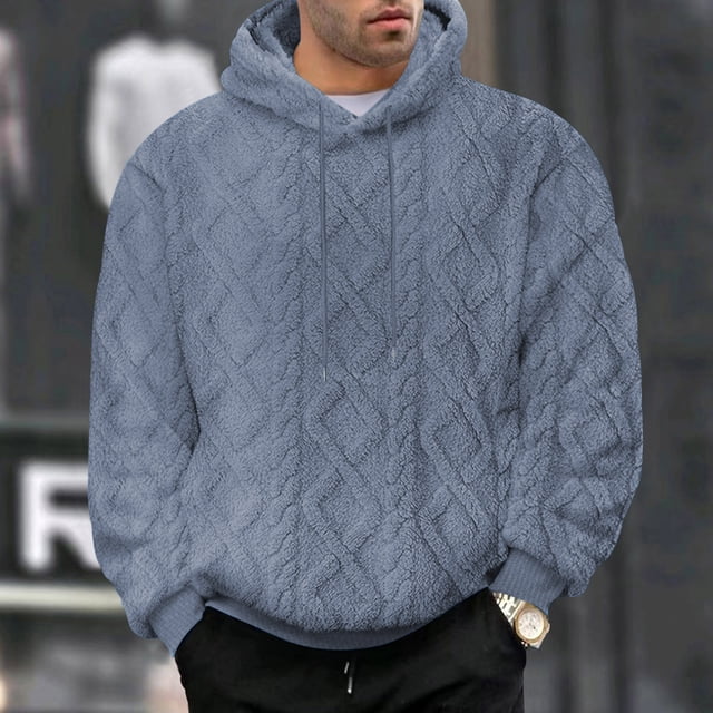 pstuiky manga larga de hombre, Sudadera con capucha de manga larga con bolsillo y cordón de forro polar de color liso para hombre Tops casuales para hombres s