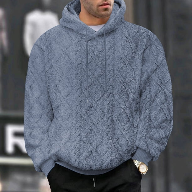 pstuiky Camisas casuales de manga larga para hombre, Sudadera con capucha de manga larga con bolsillo y cordón de forro polar de color liso para hombre top de hombre xl