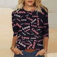 thumbnail image 2 of Moxiu Valentines T Shirts for Women Plus Size 3/4 Sleeve Crewneck Tops Love Heart Graphic Shirt Valentine's Day T Shirts Tunic Blouses 2025 Wine,XXXXXL, 2 of 5