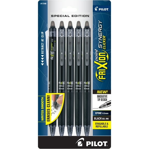 Pilot FriXion Synergy Clicker Erasable Gel Pens, Extra Fine Point, Black Ink, 5 Count