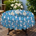 thumbnail image 4 of Easter and Pink Bunnies Blue Pattern Round Tablecloth 60", Wrinkle-Resistant Wipeable Cover for Kitchen, Dining, Picnic & Patio, 4 of 6