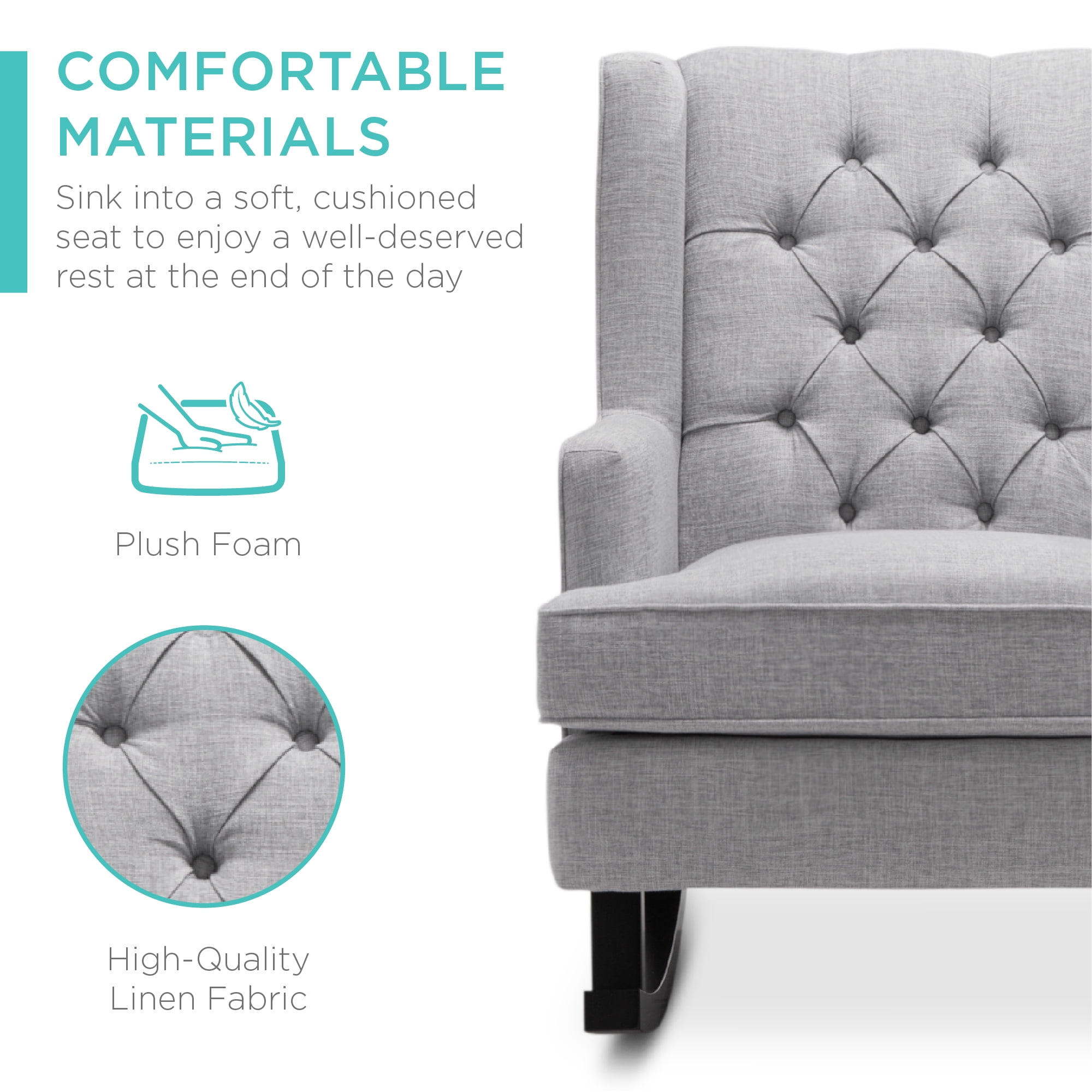 Best Choice Products Rocking Accent Chair, Tufted Upholstered  Wingback for Home, Nursery w/ Wood Frame - Gray