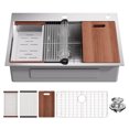 thumbnail image 4 of 33" x 22" Workstation Kitchen Sink, Stainless Steel Drop-In or Undermount Single Bowl Sinks 18 Gauge Basin with Accessories, 4 of 9