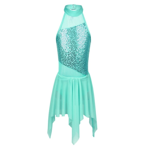 YEAHDOR Kids Girls Sleeveless Sequins Skating Leotard Dress Lyrical Modern Dance Costume