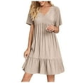 thumbnail image 1 of UPPADA Robe Décontractée Fluide pour Femme, Unie, Col en V, Robe Bohème de Plage, Coupe Ample, Midi Confortable, Manches Courtes, Robe de Plage, Robes d'Invitée de Mariage, Robe Formelle Femme Élégante Rose, m, 1 of 8