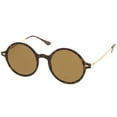 thumbnail image 3 of zeroUV Unisex Retro Thin Frame Slim Metal Temples Flat Lens P3 Round Sunglasses 43mm (Tortoise-Gold / Brown) - 43mm, 3 of 5