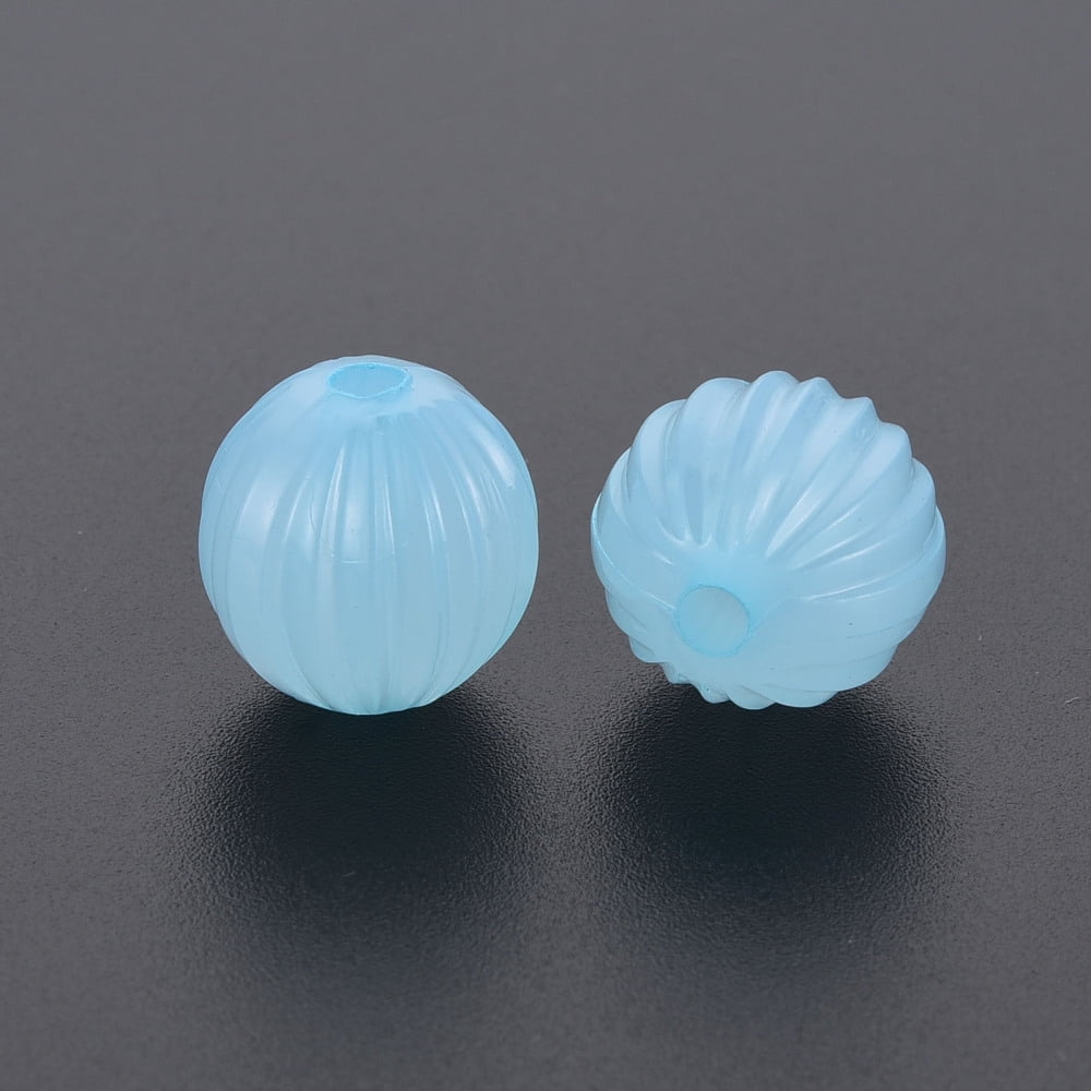 500 g Imitation Jelly Acrylic Beads Corrugated Beads Round Light Sky Blue 14x13mm Hole: 2.5mm 356pcs/500g