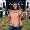thumbnail image 3 of Agnes Orinda Women's Plus Size T-Shirt Rainbows Stripe Crew Neck Short Sleeve Top 2X Rainbow, 3 of 9