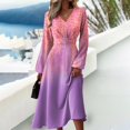 thumbnail image 2 of 2024 Mujeres Otoño Invierno Manga Larga Vestido Midi Cuello En V Floral Morado Elegante Vestidos De Fiesta De Vacaciones Otoño Batas Vestidos Mujer, 2 of 4