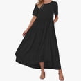 thumbnail image 2 of Ruyang Womens Summer Dresses 2024 Casual Short Sleeve Crewneck Tiered Flowy Midi Dress Long Beach Sundress A Line Knee Length Dress, 2 of 5