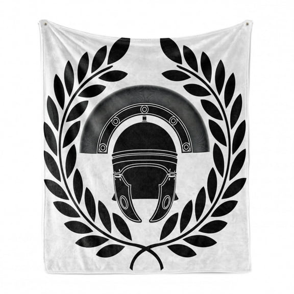 Retro Soft Flannel Fleece Throw Blanket, Greek Classic Mythological Hero Fighter Illustration Print, Cozy Plush for Indoor and Outdoor Use, 50" x 60", Black and White, by Ambesonne