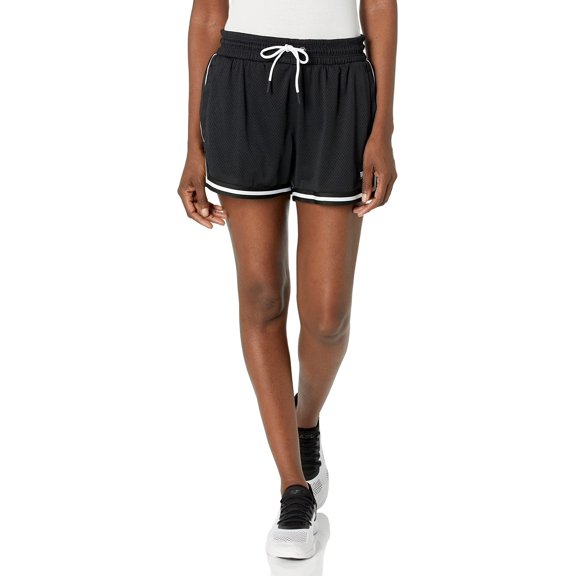 DKNY Women's High Waist Logo Tape Bike, Black Basketball MESH 3" Short, Large