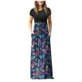 thumbnail image 1 of Robe Longue Décontractée pour Femmes à Manches Courtes avec Poche, Imprimé Floral, Plage, Coupe Ample, 1 of 4