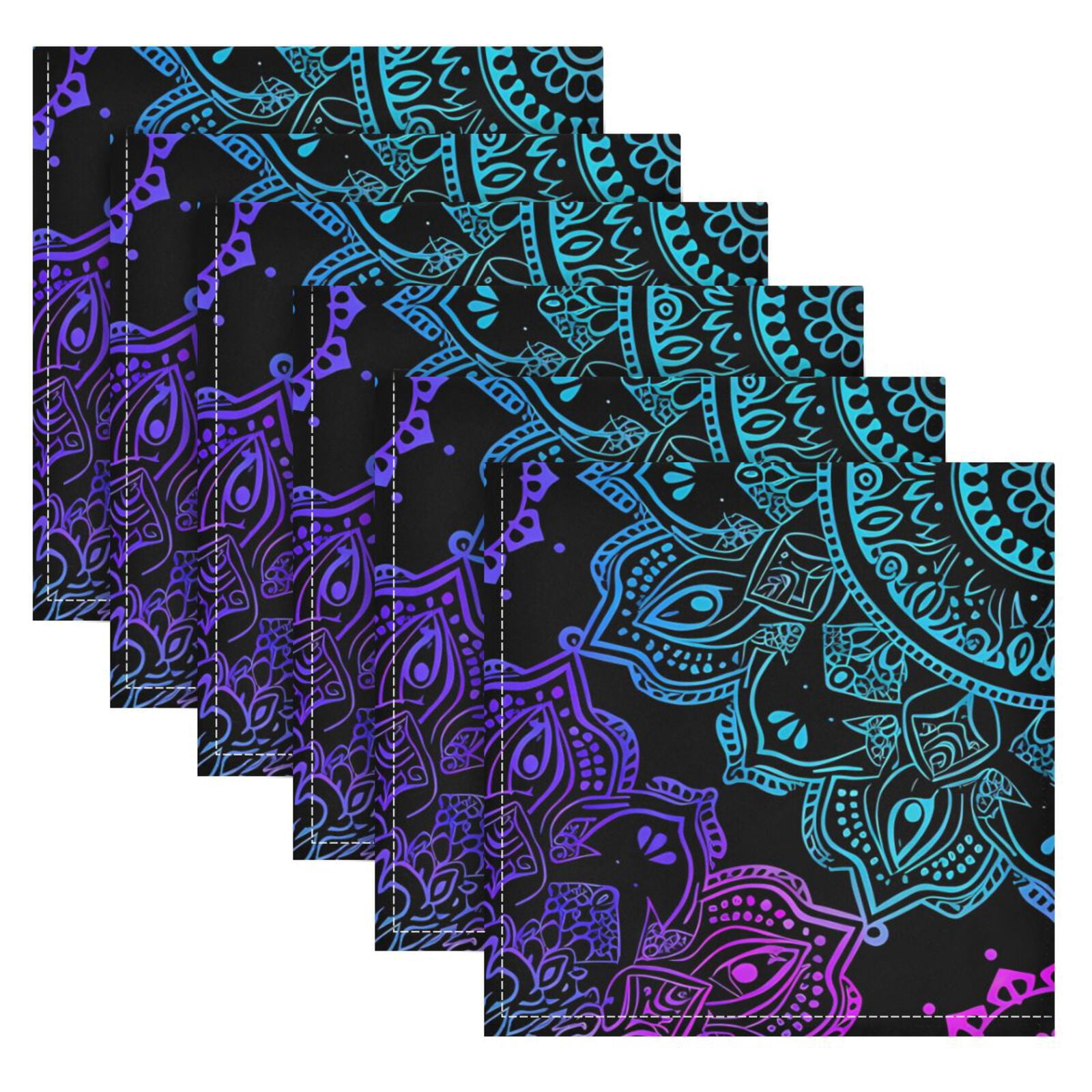 JSTEL Rainbow Mandala Flower Boho Cloth Napkins Set of 6, 20x20 Inch Washable and Reusable Napkin for Decoupage Dinner Party Everyday Use