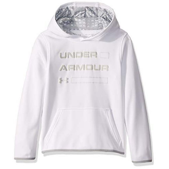 Armour Fleece Wordmark Hoody, White//Mod Gray, Youth X-Small