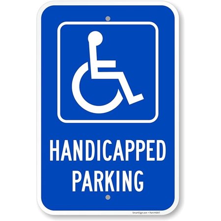 SmartSign Basics 8 x 12 inch Handicapped Parking Metal Sign 120 mil Aluminum Composite (ACM), Engineer Grade Reflective Material, White and Blue