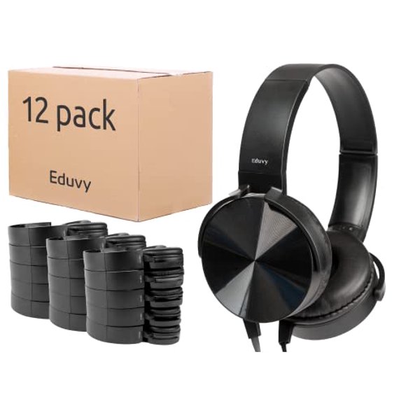Auriculares a granel para aula, paquete de 12 auriculares escolares con cable duraderos para estudiantes. Los maestros deben tener útiles desde la primaria hasta la universidad (color negro)