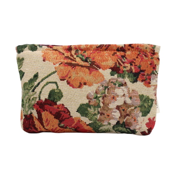 Unique Bargains 1 Pc Versatile Flower Handheld Makeup Bag for Vacation Medium Beige Polyester