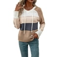 thumbnail image 2 of Suéteres de Rayas con Capucha y Cordón para Mujer, Sudaderas de Moda con Diseño de Bloques de Color y Crochet Gris Oscuro L, 2 of 8