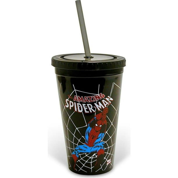 Marvel Comics Spiderman Swings Black 16 oz. Plastic Cup with Lid
