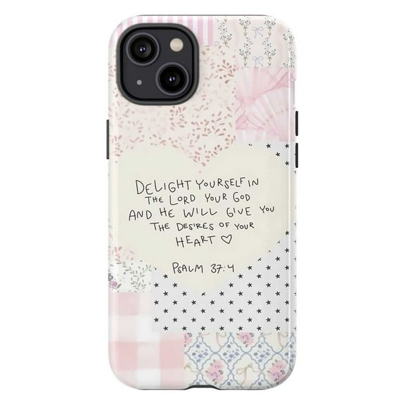 Psalm 37:4 Bible Verse Phone Case, Delight Yourself In The Lord Pink Patchwork Cover for iPhone 17 16 15 14 13 12 11 Pro Plus Mini