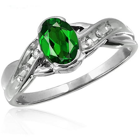 JewelersClub 0.83 Carat T.G.W. Chrome Diopside Gemstone and White Diamond Accent Ring