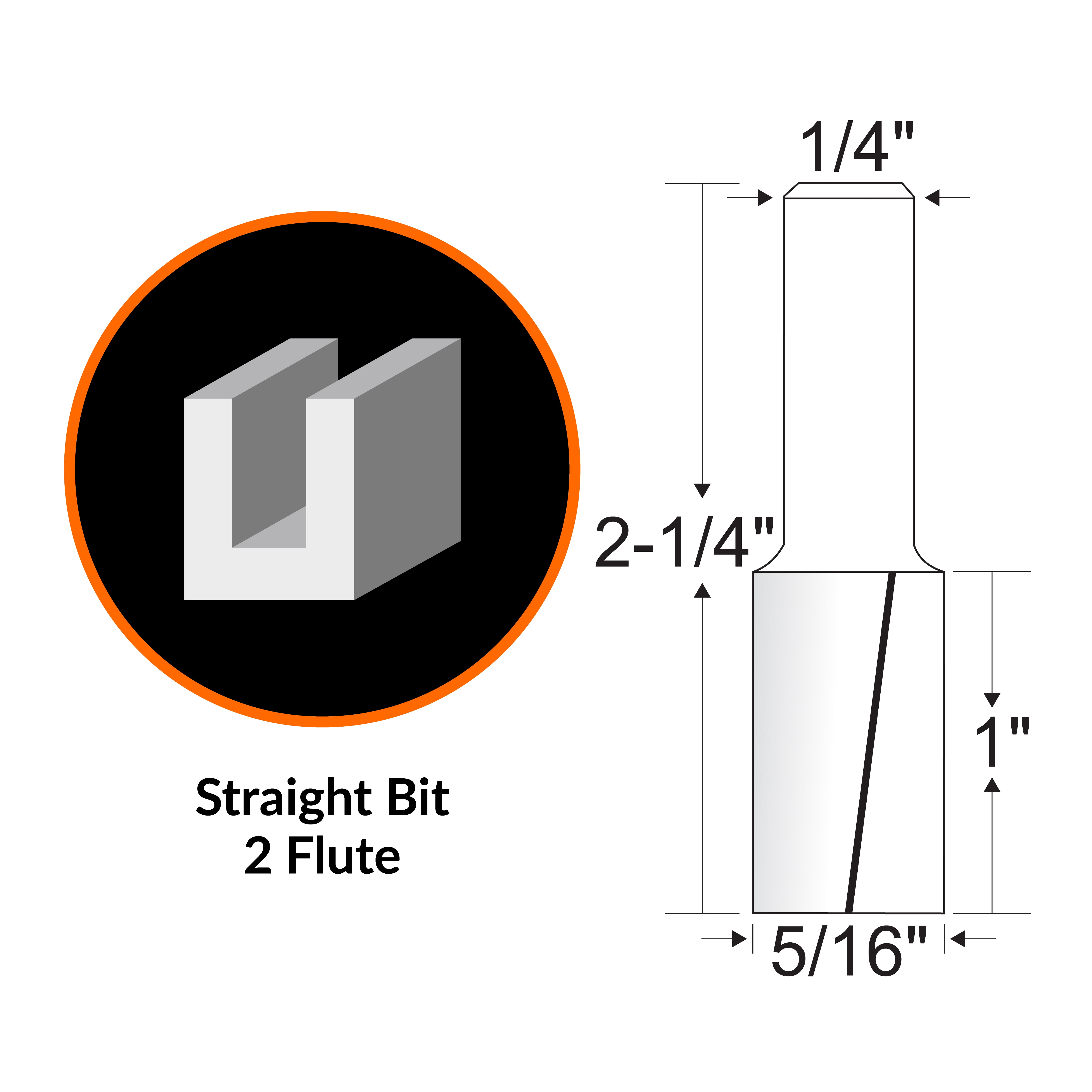 WEN 5/16 in. Straight 2-Flute Carbide-Tipped Router Bit with 1/4 in. Shank