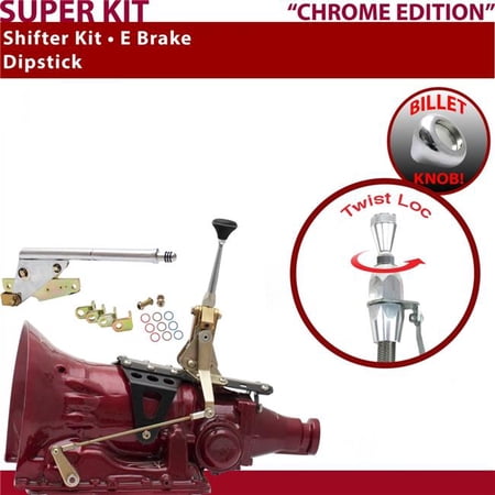 American Shifter C4 Shifter Kit 6 in. E Brake Dipstick Chrome Push Button Floor Handle Billet Knob for F7F5B