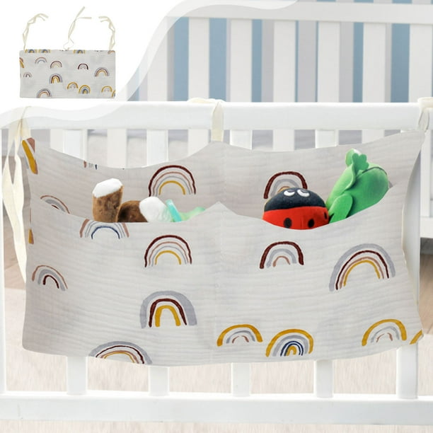 Bolsa de almacenamiento de tela de doble capa para mesita de noche, bolsa colgante de doble bolsillo, bolsa colgante de botella estampada, bolsa colgante de tela