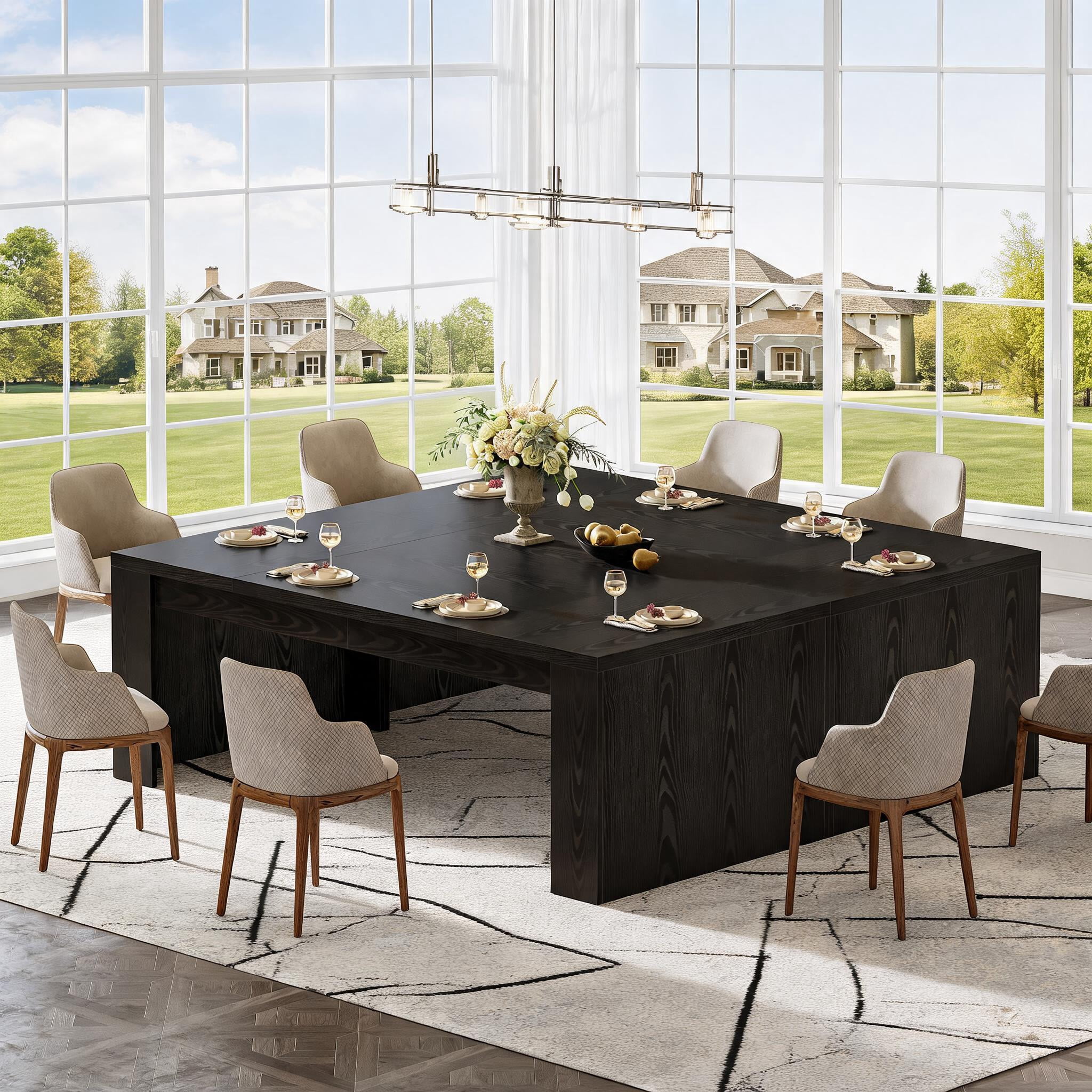 Fnova 70.9" Farmhouse Dining Table for 6-8 People, Large Wood Rectangle Sturdy Kitchen Table Modern Dining Room Furniture, Black