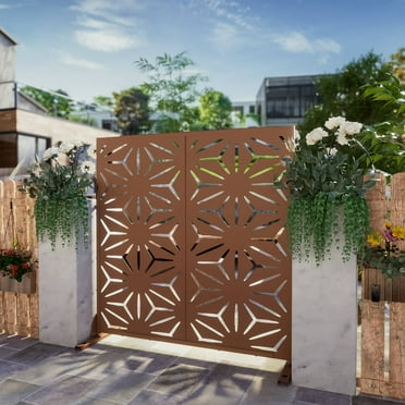 MAYEERTY 72" x 47" Metal Outdoor Privacy Screen Decorative Room Dividers, Brown
