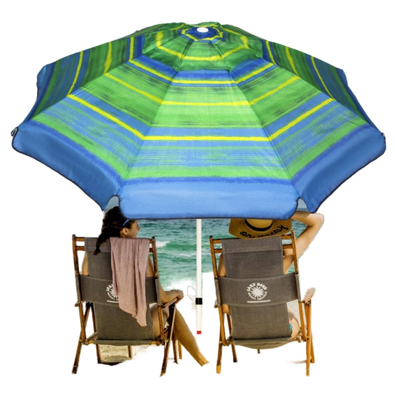 7FT Beach Umbrella with Sand Anchor & Carry Bag, Portable Outdoor Windproof Sun Umbrella Sun 50  Protection With Push Button Tilt & Air Vent