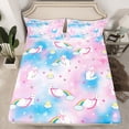 thumbnail image 2 of Castle Fairy Cute Animal Bow Cats Twin Sheet Sets 3pcs for Preppy Children Kids,Dreamy Princess Twin Fitted Sheet Microfiber,Kawaii Gradient Rainbow Breathable Flat Sheet,Breathable Home Decor, 2 of 7