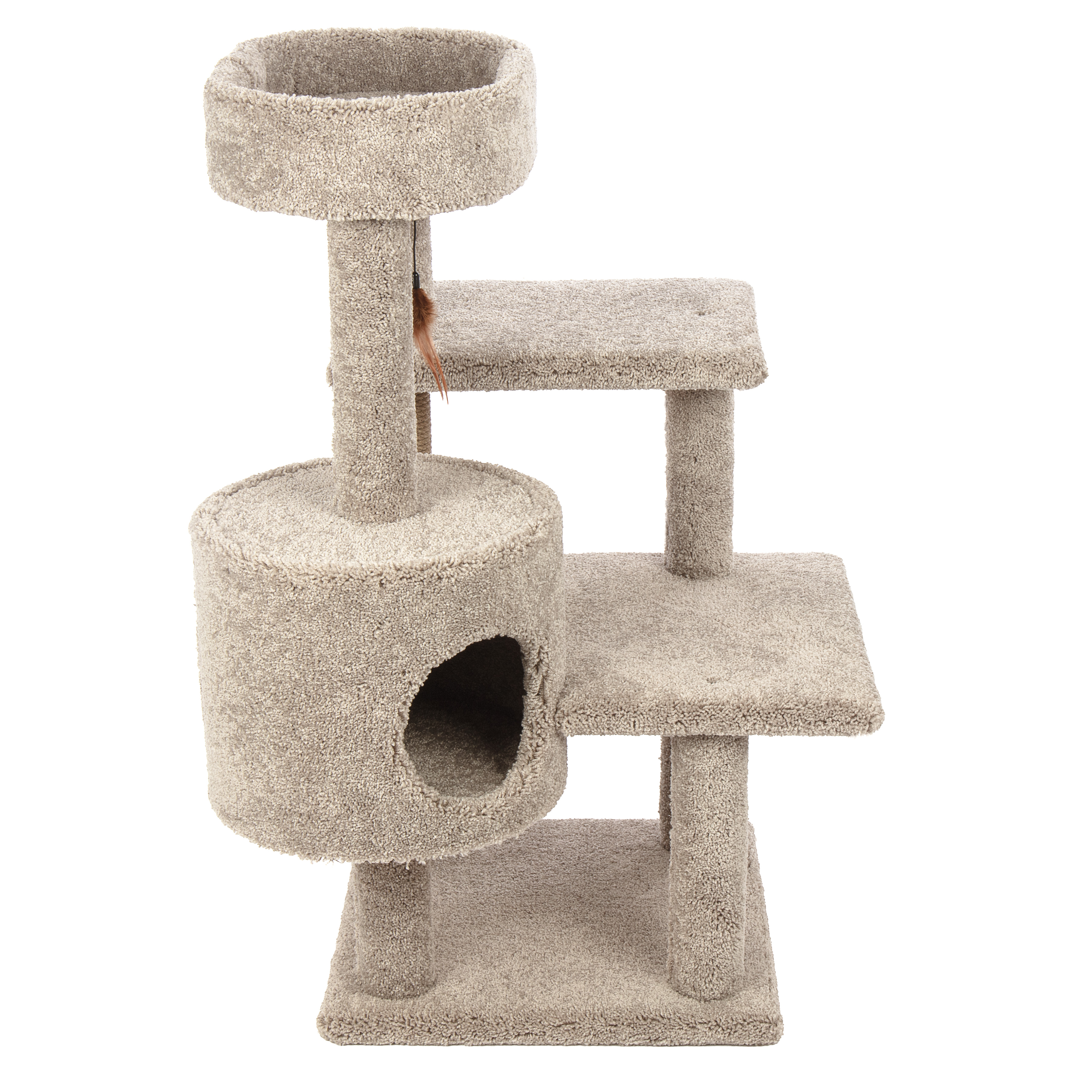 Kitty-Quick 43-in Solid Wood Cat Tree with Condo, Beige