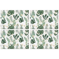 Garden Floral Bloom Table Mats Set of 4, Wrinkle Free Heat Resistant Flax Material with Butterfly Peony Pattern for Rustic Farmhouse Spring Dining Decor