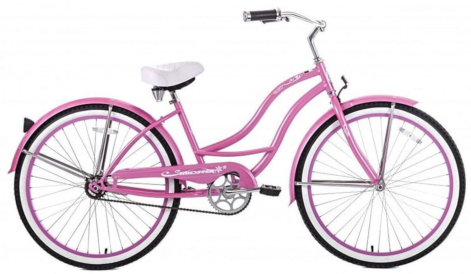Micargi TAHITI 26" Beach Cruiser Coaster Brake Stainless Steel Spokes One Piece Crank Alloy Pink Rims 36H With Fenders Color: Pink