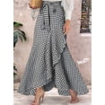 thumbnail image 4 of Women'S Casual Plaid Mermaid Maxi Skirt A Line Irregular Ruffle Hem Fishtail Long Skirt Black XXL, 4 of 5