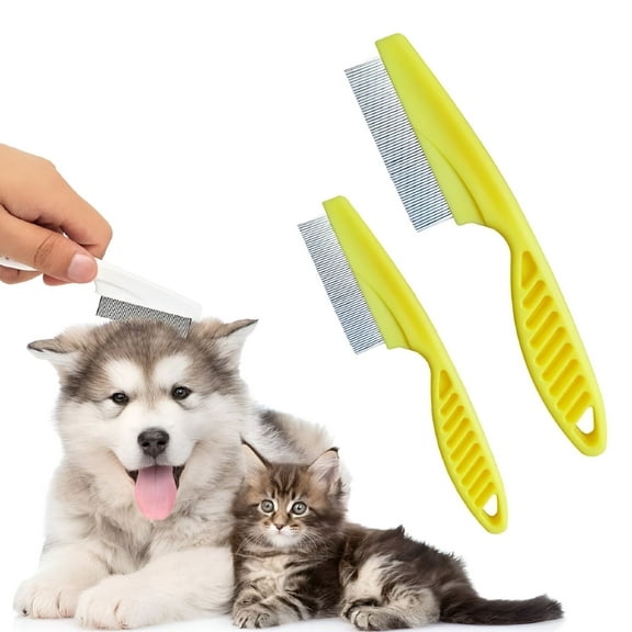 ACDANC Multifunctional Pet Comb Tear Stain Removal Comb, Pet Grooming Brush Fine-Tooth Stainless Grooming Kit for Small Dogs Puppies, Set of 2, Yellow, White