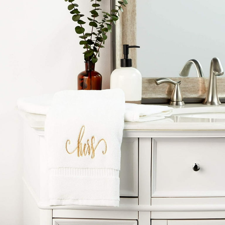 Decorative and Monogrammed Hand Towels for Bathroom Kitchen Makeup | Personalized Gift for Wedding-Bridal | Luxury Turkish Towel | Spa, Set of 2