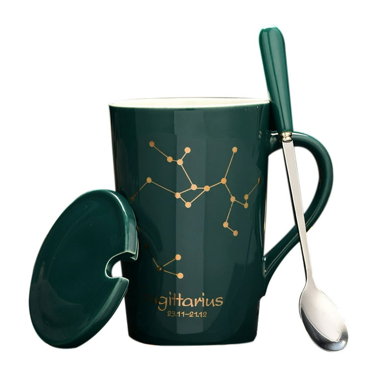 Qeeadeea/Ceramic Mug With Lid And Handle, Microwavable Coffee Mug, Ceramic  Travel Coffee Mug, Tall Coffee Mugs, Suitable For  Kitchen&home-Sagittarius-420ml/15oz 