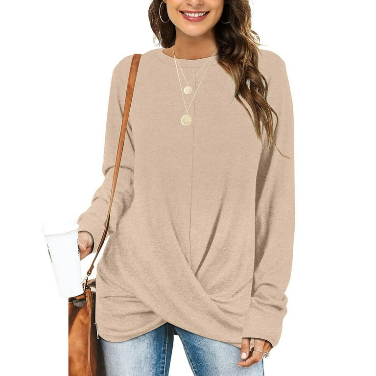 Stylish Tops For Women Casual Tunic Tops For Leggings For Women Front Long  Sleeve O-Neck Shirts 