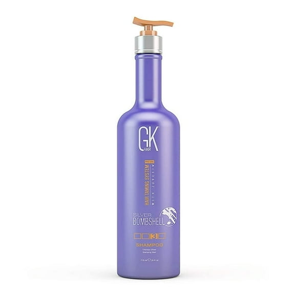 GK HAIR Global Keratin Silver Bombshell Purple Shampoo (24 Fl Oz/710ml) For Blonde, Platinum, Ash, Silver & Gray Hair Moisturizes Dry & Damaged Removes Yellow Brassy Tones