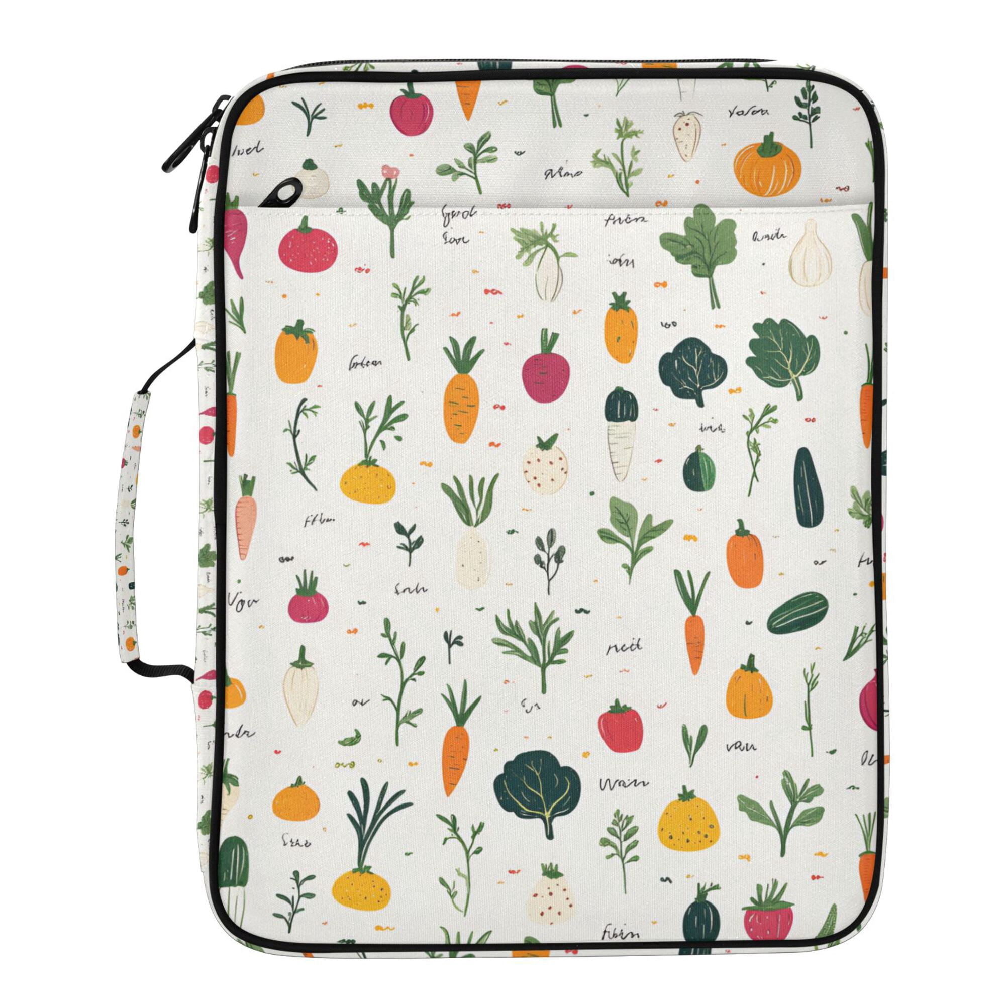 FORMRS Accordion File Folder A4 Size 7-Pocket Expanding Document Organizer Bag with 3 Ring Binder, Beige Vegetables Pattern