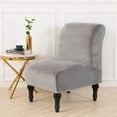thumbnail image 3 of Armless Accent Chair Cover, Stretch Armless Slipper Chair Slipcover Soft Velvet Fabric Armless Chair Cover Slipcover Furniture Protector for Living Room Hotel (Light Grey 1Pcs), 3 of 7