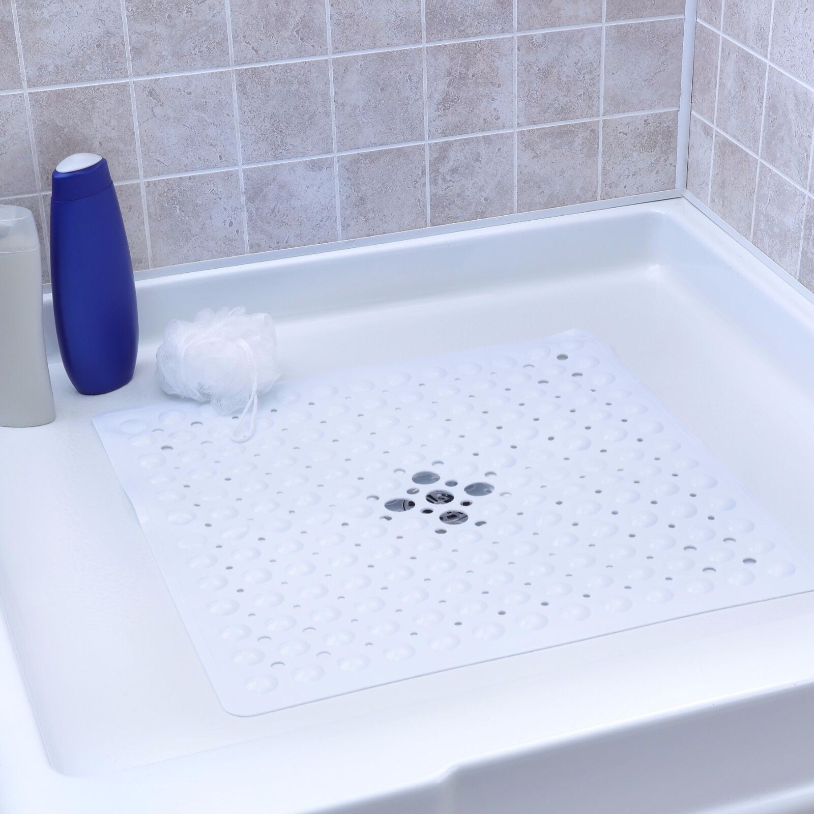 Large Non Slip Shower Mat with Drain Holes Square Shower Mat