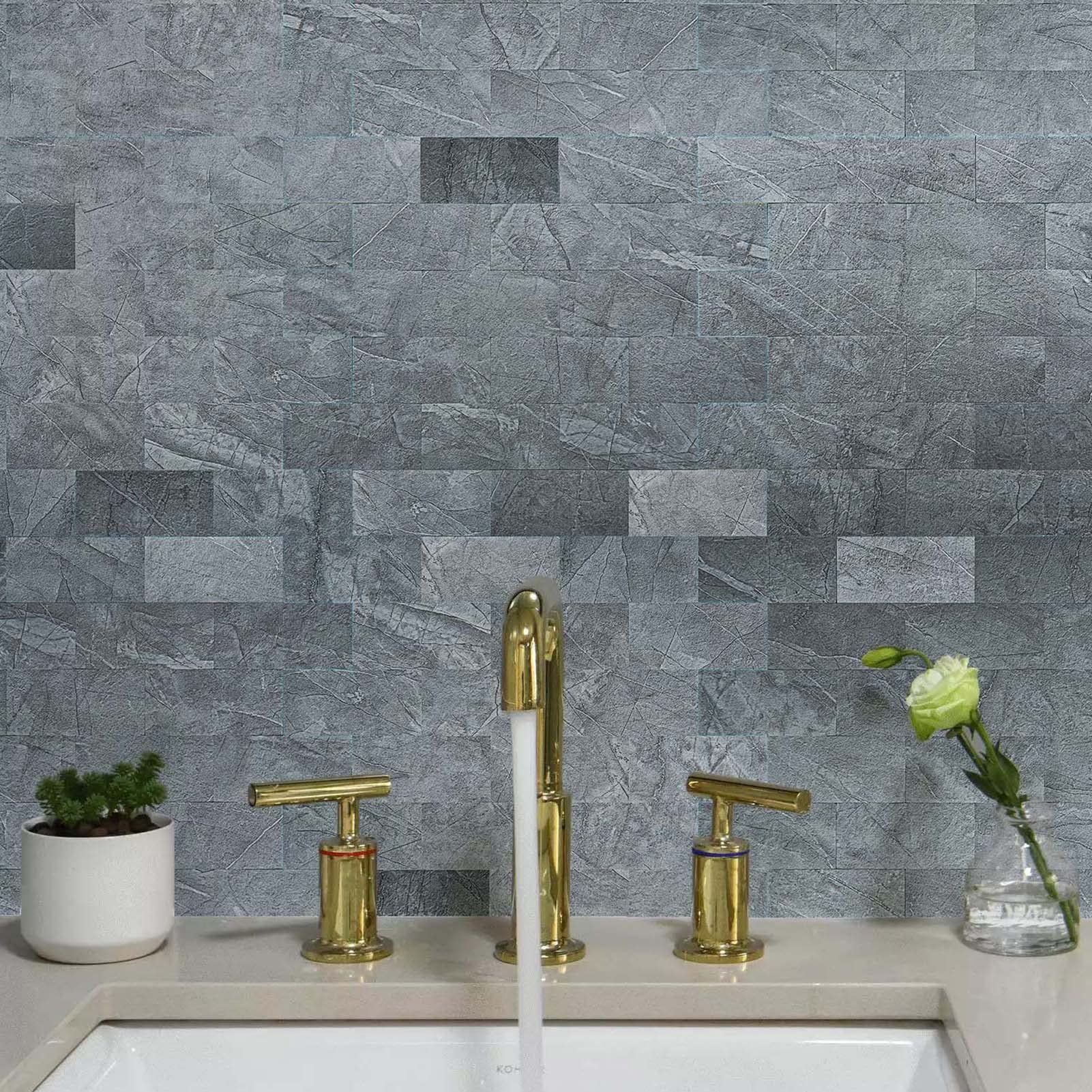 10-pack Peel And Stick Backsplash Tile For Kitchen Bathroom Fireplace Vanitity  Self-adhesive Wall In Blue Grey